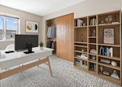 Thumbnail 6 of 11 - a home office with a white desk and a large window