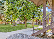 Thumbnail 16 of 17 - a view of a yard with trees and a staircase