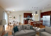 Thumbnail 1 of 15 - Open Concept Kitchen, Living Room and Dining Room with Furniture