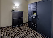 Thumbnail 8 of 9 - a room with two lockers and a dresser with a vase of flowers on top