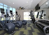 Thumbnail 23 of 29 - Multi-level fitness center with two walls of windows and multiple cardio equipment options.