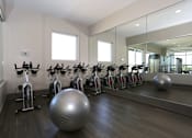 Thumbnail 25 of 29 - Indoor yoga and spin studio with two large windows and a full mirrored wall.