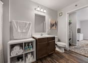 Thumbnail 73 of 74 - a bathroom with a sink and a toilet and a mirror at Red Rock Apartments, Rapid City, 57702