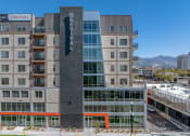 Thumbnail 4 of 84 - an aerial view of a tall building with a sign on the side of it at The Revival, Salt Lake City, Utah
