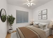 Thumbnail 43 of 51 - a bedroom with a large bed and a ceiling fan