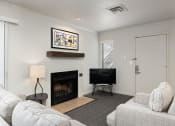 Thumbnail 22 of 50 - a living room with a fireplace and a television