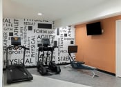 Thumbnail 13 of 50 - a room with some exercise equipment and a tv on the wall