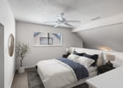 Thumbnail 25 of 50 - a bedroom with a bed and a ceiling fan