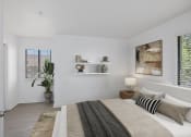 Thumbnail 35 of 56 - a bedroom with a bed and a potted plant