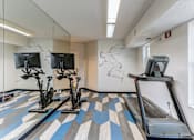Thumbnail 24 of 45 - A treadmill and two stationary bikes are in a room with a world map on the wall.