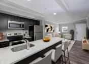 Thumbnail 24 of 41 - a kitchen and living room with a large counter and a sink