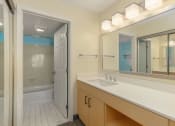 Thumbnail 101 of 108 - a bathroom with a sink and a shower and a mirror