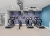 Thumbnail 42 of 84 - four treadmills in a gym with blue walls and a door at The Revival, Salt Lake City, 84101