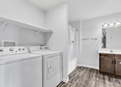Thumbnail 24 of 74 - A laundry room with a washer and dryer.