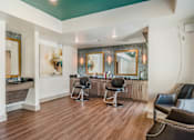 Thumbnail 8 of 27 - A room with a wooden floor and a green ceiling. at Atlas Point at Prestonwood Apartments , Carrollton, TX, 75010