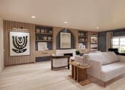 Thumbnail 17 of 29 - Comfortable living room with sectional sofa and built in entertainment center at Chestnut Oaks Apartments, Maryland