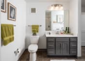 Thumbnail 49 of 52 - a bathroom with a toilet and a sink and a mirror