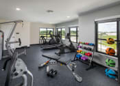 Thumbnail 26 of 52 - a gym with weights and other exercise equipment and windows