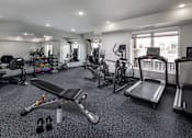 Thumbnail 4 of 24 - A well-equipped home gym with various exercise machines and equipment.