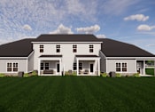 Thumbnail 5 of 15 - A large white house with a black roof and a covered porch.
