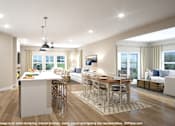 Thumbnail 3 of 8 - A modern kitchen with a dining table and chairs.