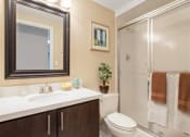 Thumbnail 12 of 26 - Modern bathroom with tub and hammered glass shower door  at Prospect Place, New Jersey, 07601