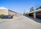 Thumbnail 12 of 12 - A parking lot with cars and a building in the background.