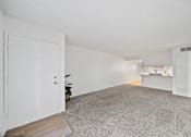 Thumbnail 7 of 13 - A room with a carpeted floor and a white door.