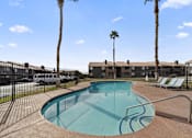 Thumbnail 17 of 17 - A swimming pool surrounded by palm trees and lounge chairs.