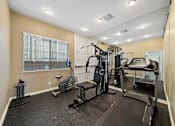 Thumbnail 8 of 16 - A well-equipped home gym with a treadmill, elliptical trainer, and other exercise machines.
