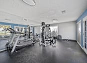 Thumbnail 5 of 14 - A spacious gym with treadmills, elliptical machines, and other exercise equipment.