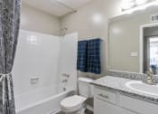 Thumbnail 6 of 16 - Bathroom with a shower toilet and sink and a mirror at The Atlantic Briarcliff, Atlanta