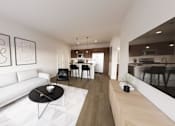 Thumbnail 4 of 20 - A modern living room with a white sofa and a black coffee table at Solhaven Grand Chute, Appleton, 54913