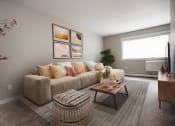 Thumbnail 11 of 15 - a living room with a couch and a coffee table