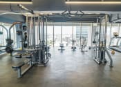 Thumbnail 24 of 26 - a fitness room with cardio equipment and a view of the city