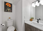 Thumbnail 18 of 63 - a bathroom with a toilet and a sink and a mirror
