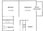 Thumbnail 16 of 30 - A floor plan of a small apartment with a bedroom, living room, kitchen, and bathroom.