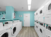 Thumbnail 11 of 18 - A row of washing machines in a laundromat.