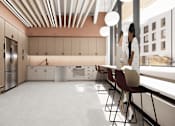 Thumbnail 17 of 30 - A modern kitchen with a long table and chairs.