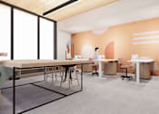 Thumbnail 20 of 30 - A modern office space with a long table and chairs.