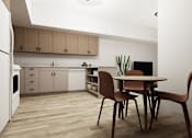 Thumbnail 5 of 30 - A kitchen with a table and chairs.