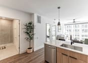Thumbnail 21 of 23 - A modern kitchen with a stainless steel dishwasher and wooden cabinets at Anthem House Apartment , Huntsville, Alabama