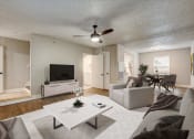 Thumbnail 8 of 23 - a living room with a couch and a coffee table and a tv