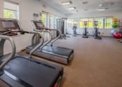 Thumbnail 26 of 47 - a gym with treadmills and other exercise equipment in a building with windows
