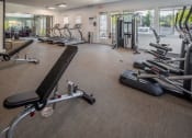 Thumbnail 28 of 47 - a gym with cardio equipment on the floor and glass windows