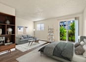 Thumbnail 7 of 24 - a bedroom with a bed and a couch and a living room at Eagles Landing Apartments, Everett Washington