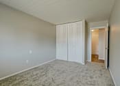 Thumbnail 23 of 31 - A room with a carpeted floor and a white closet with a door open.