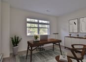 Thumbnail 19 of 93 - A room with a desk, chair, and a potted plant.
