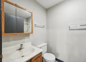 Thumbnail 14 of 44 - a bathroom with a sink and toilet and a mirror