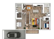 Thumbnail 51 of 75 - a floor plan of a house with a garage and a car